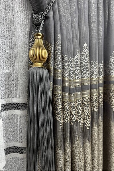 Yuka Siva kaki zelena pozadina panela - sa zlatnom prugom, Jedno krilo , sjaj...