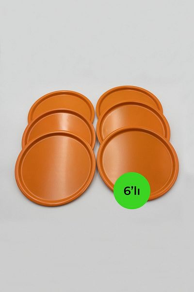 Fiyakalı Ürünler Atölyesi 22cm Orange Round 6-Piece Metal Tray - Single Tea and Coffee Presentation Tray