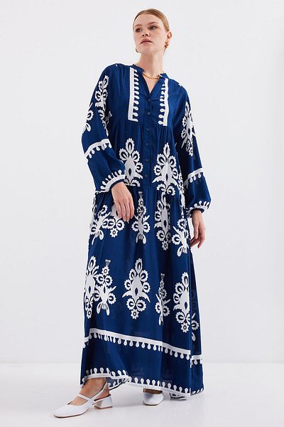 Bigdart 2423 Authentisches, gemustertes Kleid – F. Navy