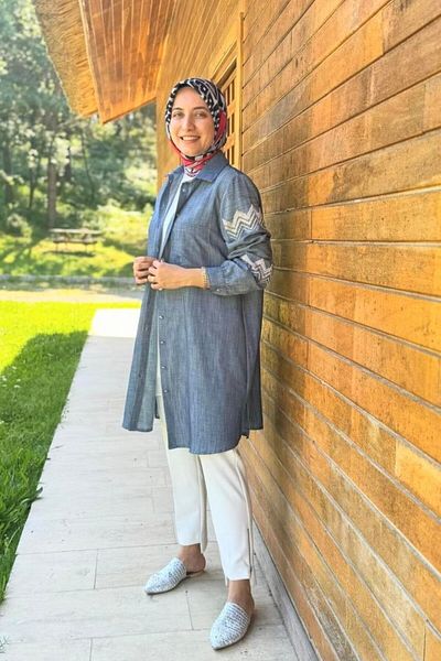 FUAT GÜRSEN Indigo Tunic - Sleeve Bead Detail
