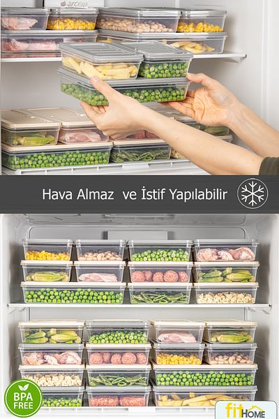FİTHOME 8 Pack Refrigerator and Freezer Organizer Storage Container Deep Freezer Organizer 4X1170 ml 4X600 ml