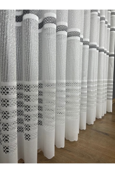 Yuka Gray Stripe Bright Steel Knitted Tulle Curtain Does Not Want 1/3 Close Pleat No Crease Ironing