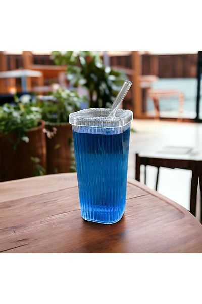 YzHome 1 Piece Square Mica (Not Glass) With Lid and Straw Pinterest Cups Cold Coffee Soft Drink Cup