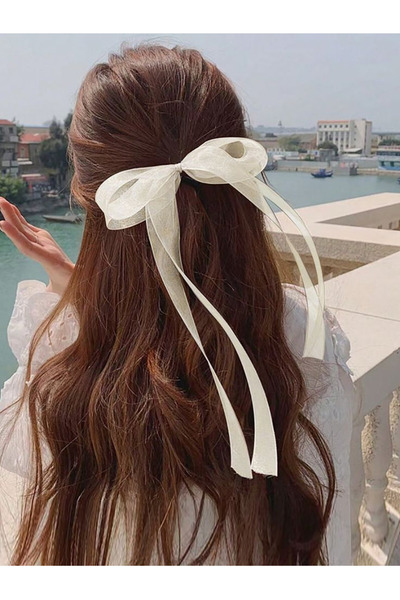 Diloshtrend Design Beyaz Organze Lastikli Fiyonk Toka