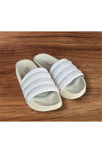TRENDX Γυναικεία Cream Comfort - Ελαφριές και Άνετες Παντόφλες με Πέτρες