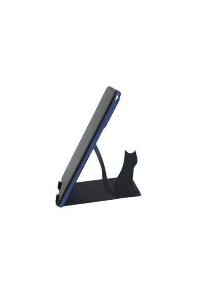 risingmaber Metal Mat Siyah Dekoratif Ayakta Duran Sevimli Kedi Telefon Tutac...