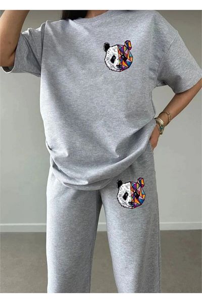 TRENDKOLİK Trend Selection - Panda Patterned, Oversize Women's Double Set