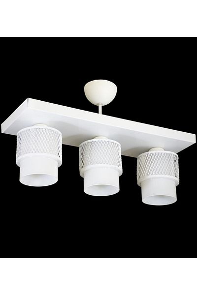Lambadar Triple White Glass Cage Model Modern Plafonier Chandelier