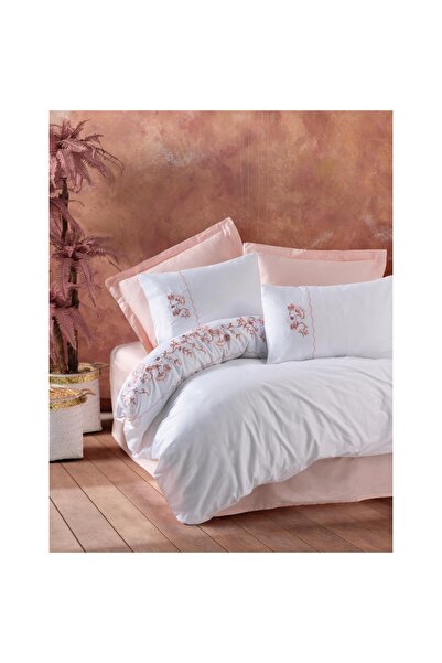 Cotton Box 3d Nakışlı Çift Kişilik Saten Nevresim Takımı Tiny Pudra