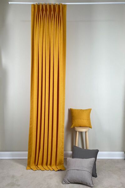 ARIKAN HOME High Quality Mustard Colored American Pleat - Washable Background Curtain (1/3 BLACK BATTERY) 50X220