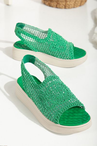 Mc vay Shoes Green Patterned Orthopedic Women's Sandals - Rubber Detailed