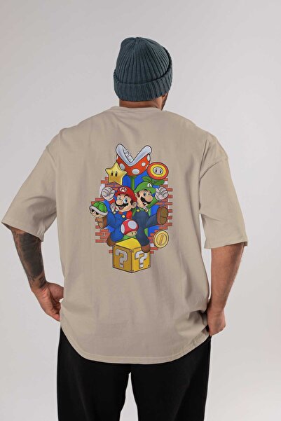 Ankhises سوبر ماريو 2 - تي شيرت بيج كبير الحجم للرجال، رقبة دائرية، قطن نسائي