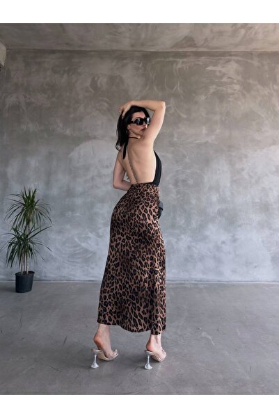 Ekim Store Fusta lungă din satin leopard