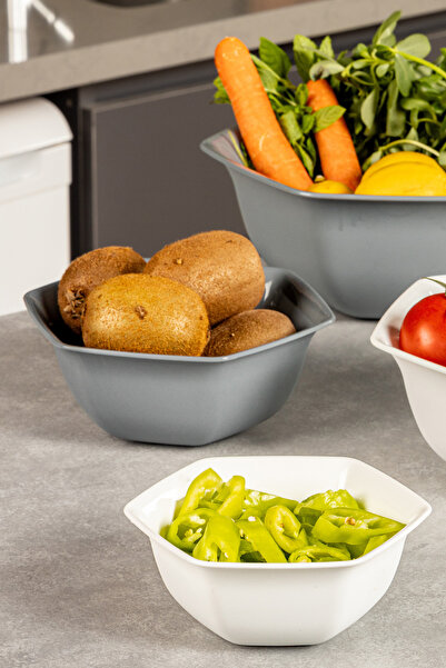 Vienev White-Anthracite Set of 4 Hex Bowl