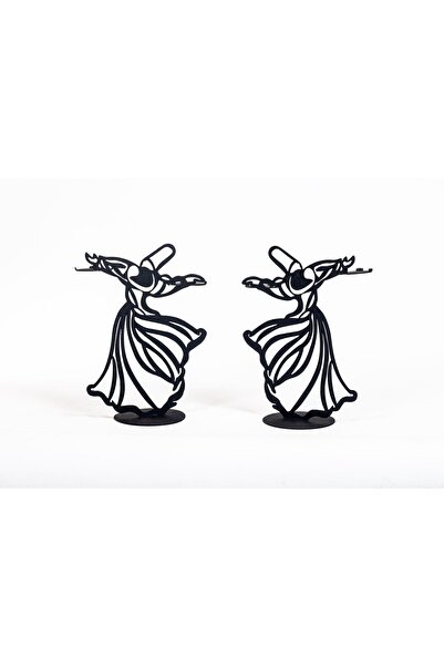 risingmaber Dekoratif Metal Şamdan Mumluk Semazen Temalı 2'li