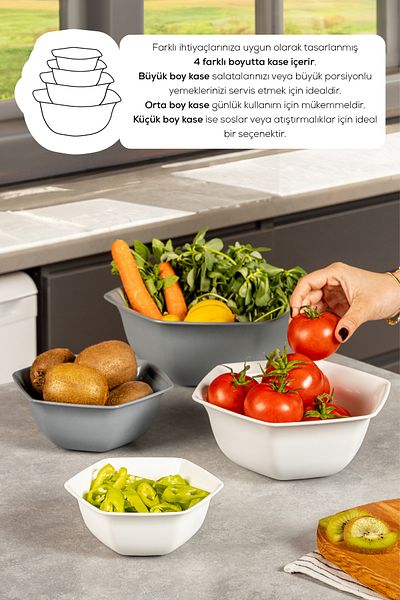 Vienev White-Anthracite Set of 4 Hex Bowl