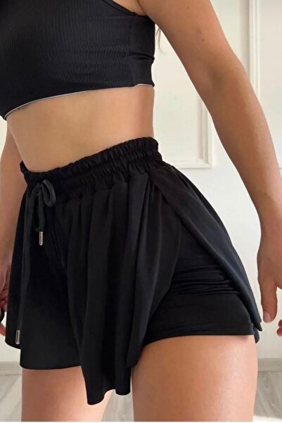 style of style Siyah İçi Şortlu Likralı Şort Etek
