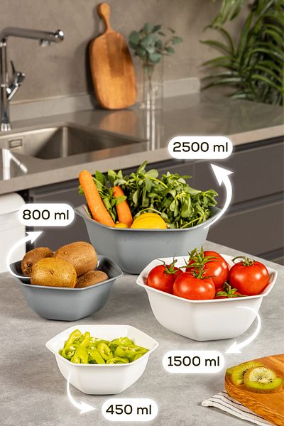 Vienev White-Anthracite Set of 4 Hex Bowl