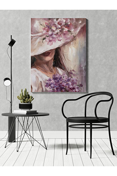 RUGSMODERN Kanvas Tablo Mor Floral Temalı Kadın Tablo