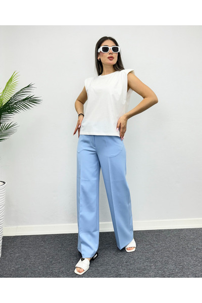 deqfashion بنطلون بالازو بخصر مطاطي من الخلف