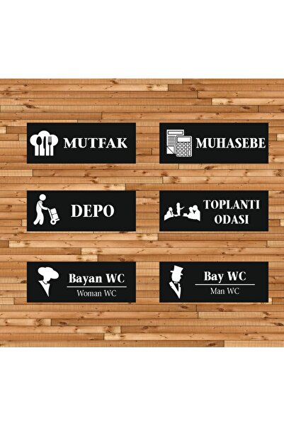 Klas Reklam Kapı Tabelası 6 Takım Mutfak - Depo - Muhasebe - Wc 24x9cm