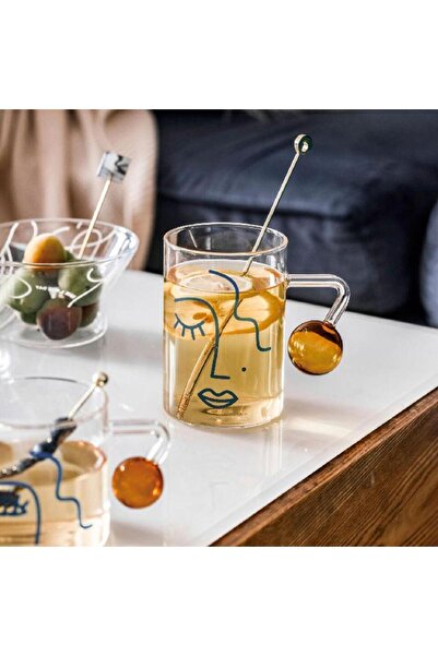 QesQin Isıya Dayanıklı ABSTRACT Soyut Tasarım Boncuk Kulplu Bardak | Kahve Ve...