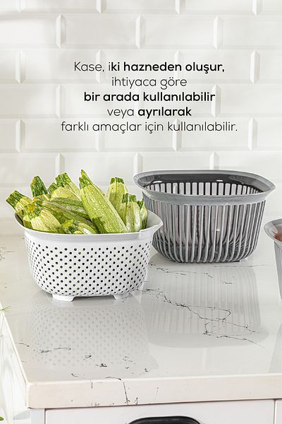 Vienev 4 Liter Anthracite-Smoked Square Bowl with Separate Strainer