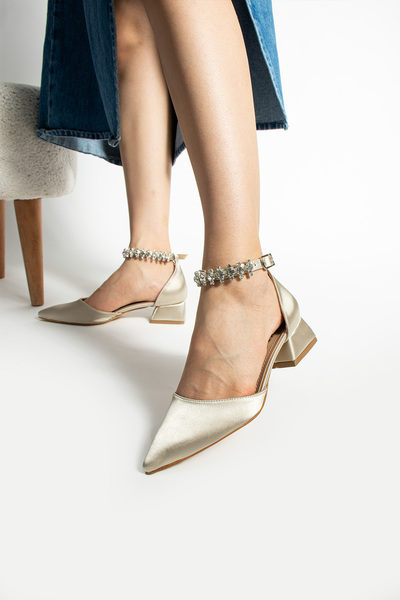 ENES Kadın Kısa Topuklu Saten Siyah Abiye Ayakkabı