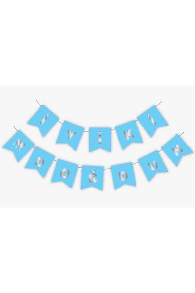 Deniz Party Store Μπλε Καλή Γενέθλια Κείμενο - Ασημένιο Φύλλο