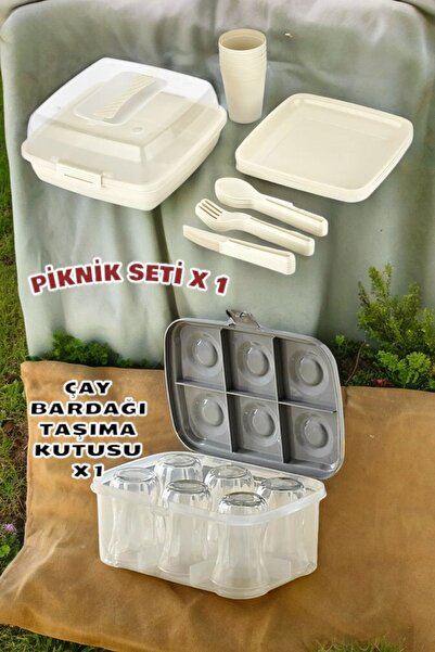 biedda 2 Lİ SET 32 Parça 6 Kişilik Bardak Çatal Kaşık Tabak ve Piknik Seti +6...
