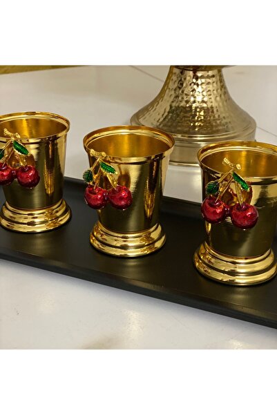 Elzem DECORATIVE GOLD COLOR 3-PIECE ROSE BUCKET WITH CHERRY ACCESSORIES