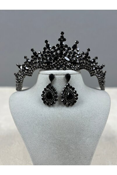 Limelia Set de cercei negri Tokyo Stone pentru mireasă și nuntă cu coroană de...