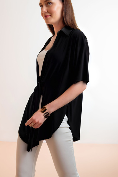 Laranor Shirt Collar Black Cardigan - Day and Night Chic