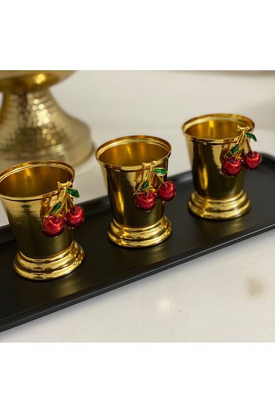 Elzem DECORATIVE GOLD COLOR 3-PIECE ROSE BUCKET WITH CHERRY ACCESSORIES