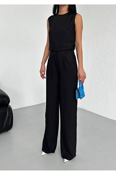 buqre's moda Лляний укорочений брючний комплект без рукавів