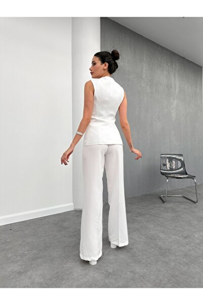buqre's moda Square Collar Stone Buttoned Vest Trousers Double Breasted Set
