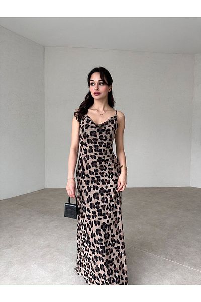 buqre's moda Rochie maxi cu bretele reglabile cu imprimeu leopard decoltat
