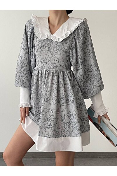 buqre's moda Μίνι φόρεμα με λουλουδάτο γιακά Trend Baby με λεπτομέρεια βολάν