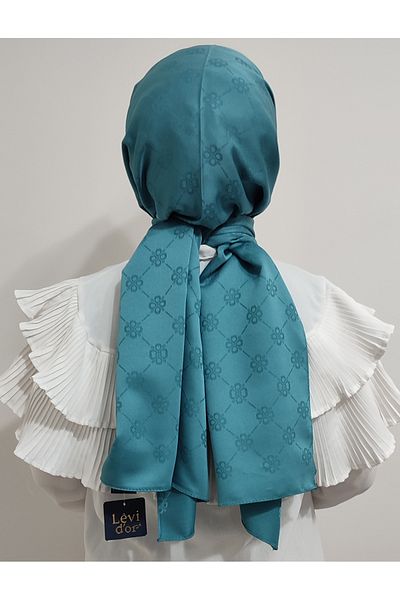 Levidor Blue Jacquard Geometric Patterned Shawl