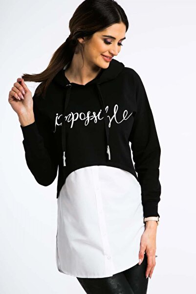 fasardi 21186 Kapüşonlu Gömlek Detaylı Tunik Siyah