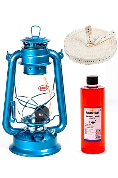 ŞEHRİMOSTARKIRK1 Gaz Lambası Seti Mavi Büyük Boy*400ml Kokusuz Yağ*1 Metre Fitil