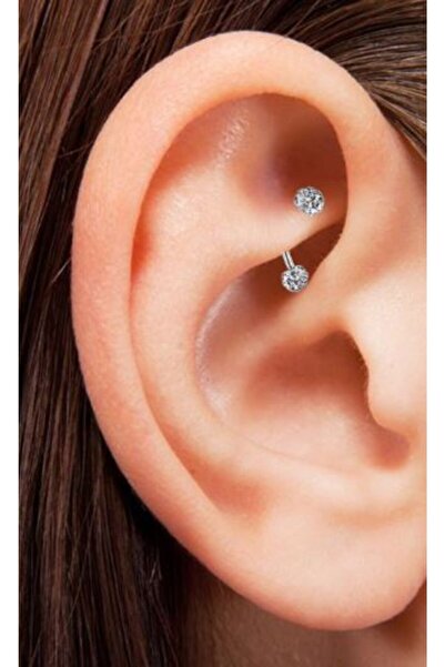 AyçaSilver Taşlı Orta Boy 8 Mm Kaş Daith Piercingi Taşlı Kaş Piercingi Şambala