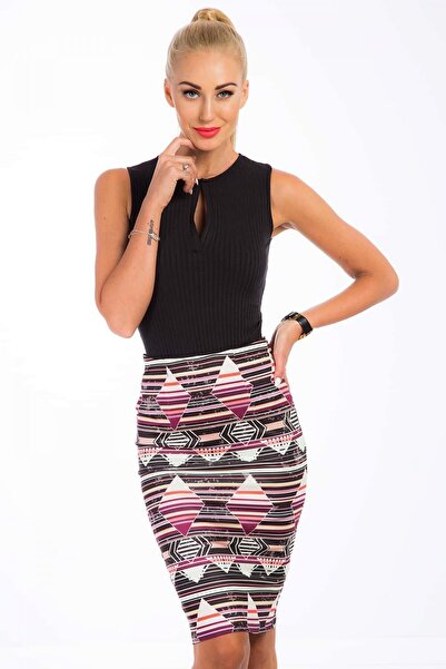 fasardi 1259 Geometrik Desenli Siyah Kalem Etek