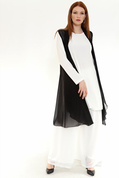 Mankens Fashion Black Shawl Collar Seasonal Flowing Chiffon Vest