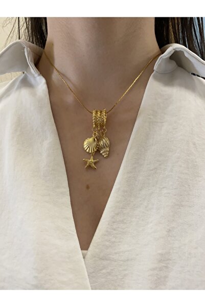 Neta Kadın Deniz Temalı Altın Kaplama Tasarım Charm Kolye