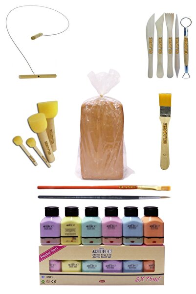 GLANCE Kırmızı Çömlek Çamuru 5 Kg Artdeco Akrilik Boya 6x75 Ml Pastel Kesme T...