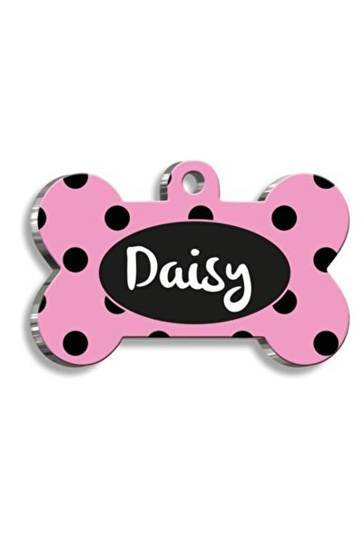 Pet Tag Art علامة كلب قطة منقوشة باللون الأسود والوردي مقاس 2.1 × 3.1 سم