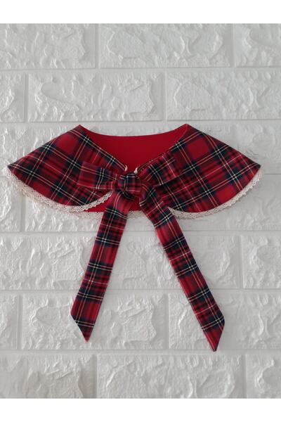 Eylülce Butik Kadın Vintage Dantelli Ekose Yakalık