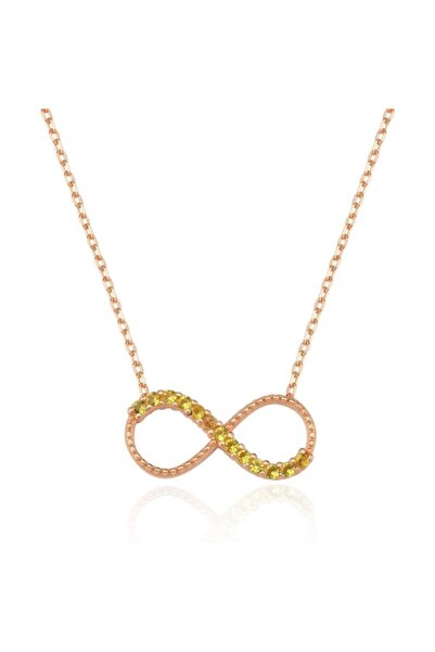 Mia Vento Pırlanta Montür Şampanya Taşlı Minimal Sonsuzluk Rose Renk Gümüş Kolye
