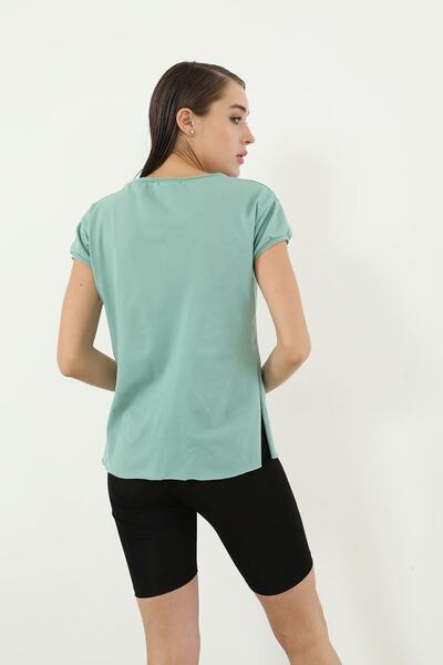Genel Markalar Kısa Kol V Yaka T-shirt-mint